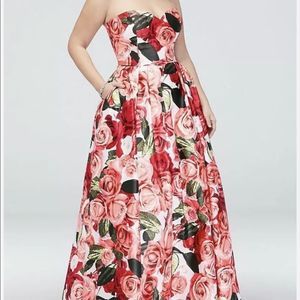 davids bridal floral dress women's size 13 pink white green red prom  wedding